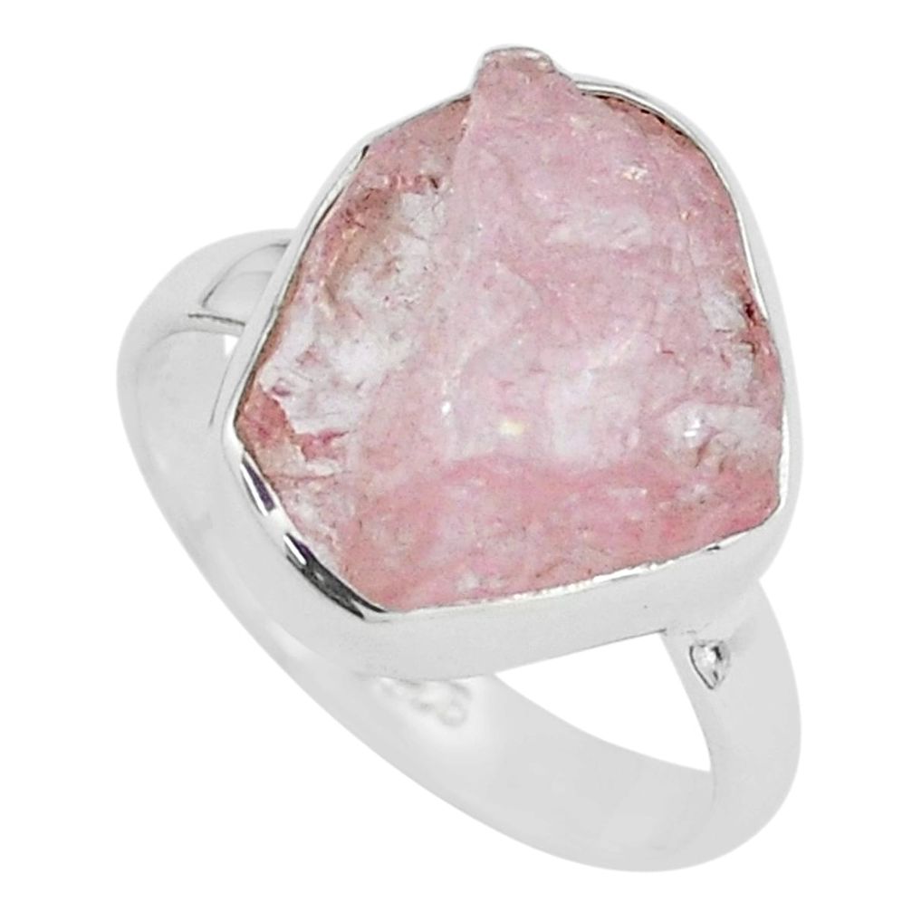 7.17cts natural pink morganite rough 925 silver solitaire ring size 7 p68945