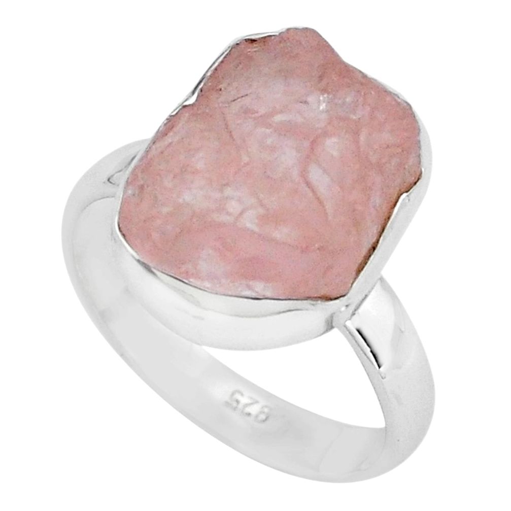 7.82cts natural pink morganite rough 925 silver solitaire ring size 6.5 p68954