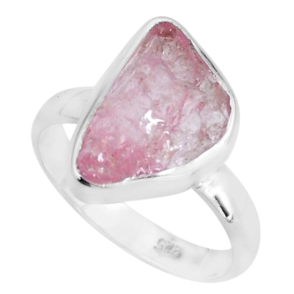 6.45cts natural pink morganite rough 925 silver solitaire ring size 8 p68955