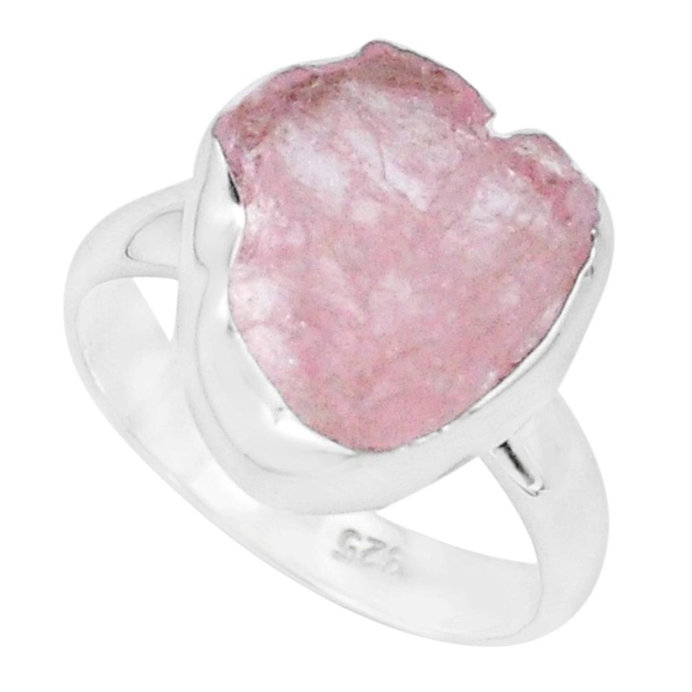 6.45cts natural pink morganite rough 925 silver solitaire ring size 6 p68957