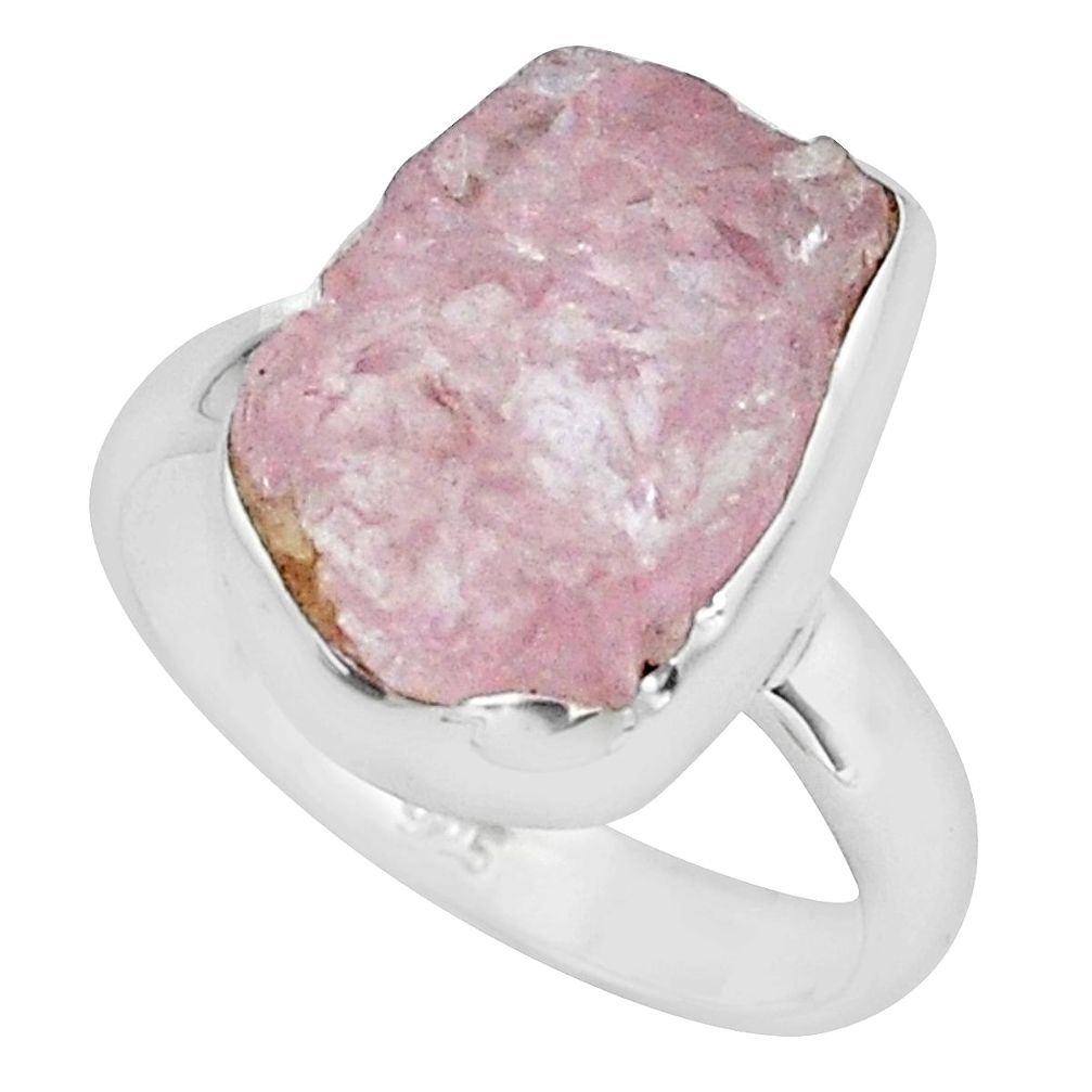 7.97cts natural pink morganite rough 925 silver solitaire ring size 7 p68960