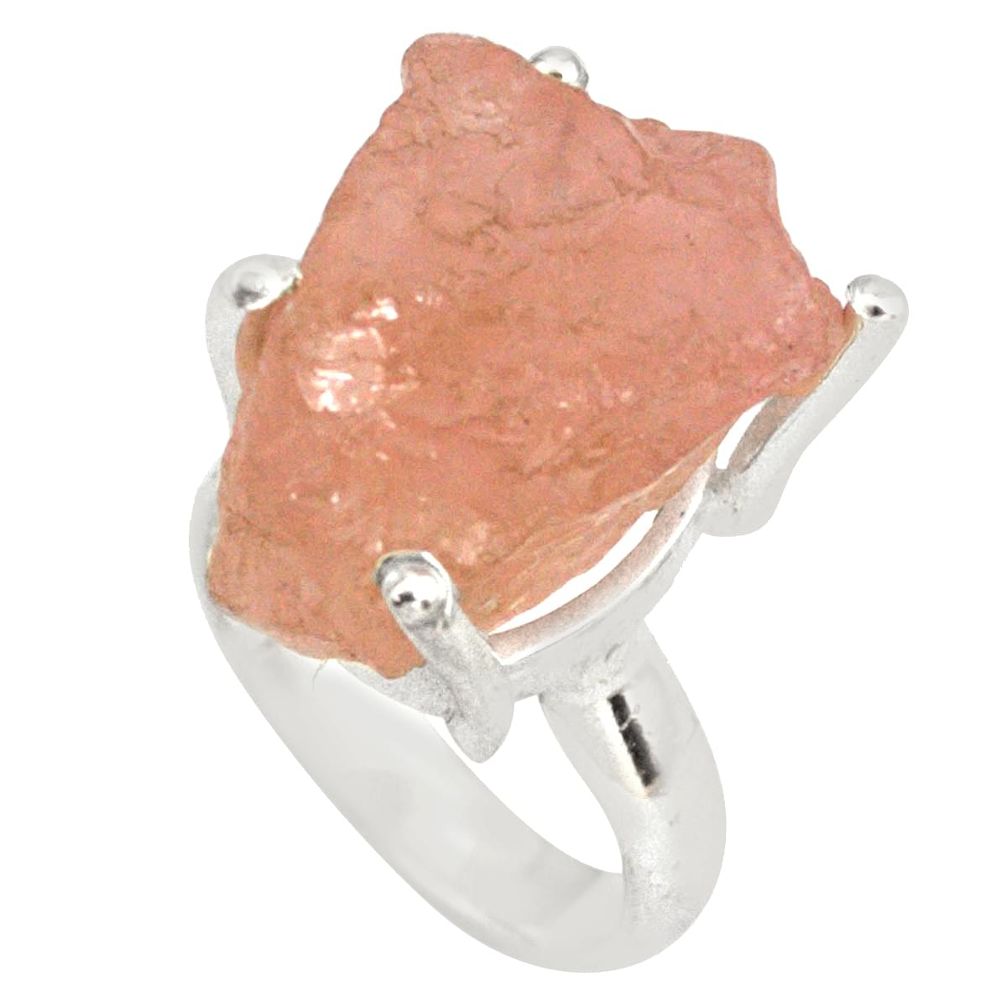 22.02cts natural pink morganite rough 925 silver solitaire ring size 5.5 p79642