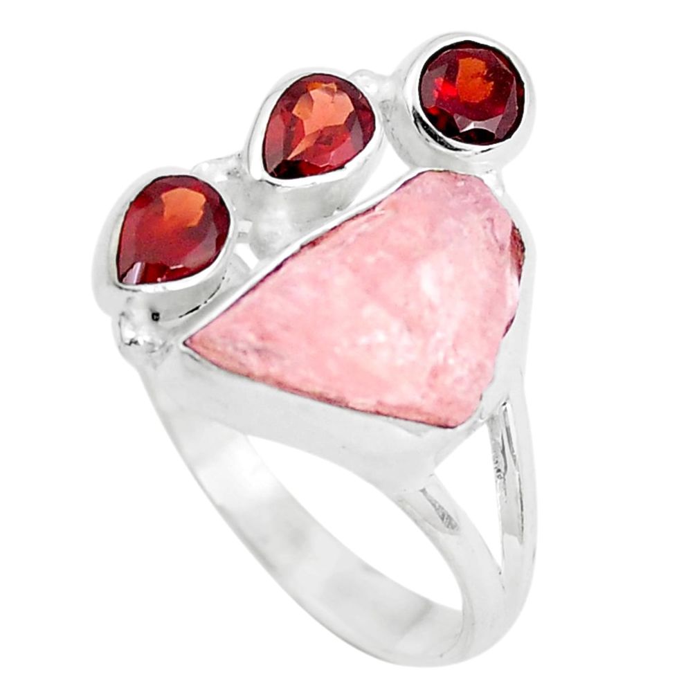 12.71cts natural pink morganite rough red garnet 925 silver ring size 9.5 d31462