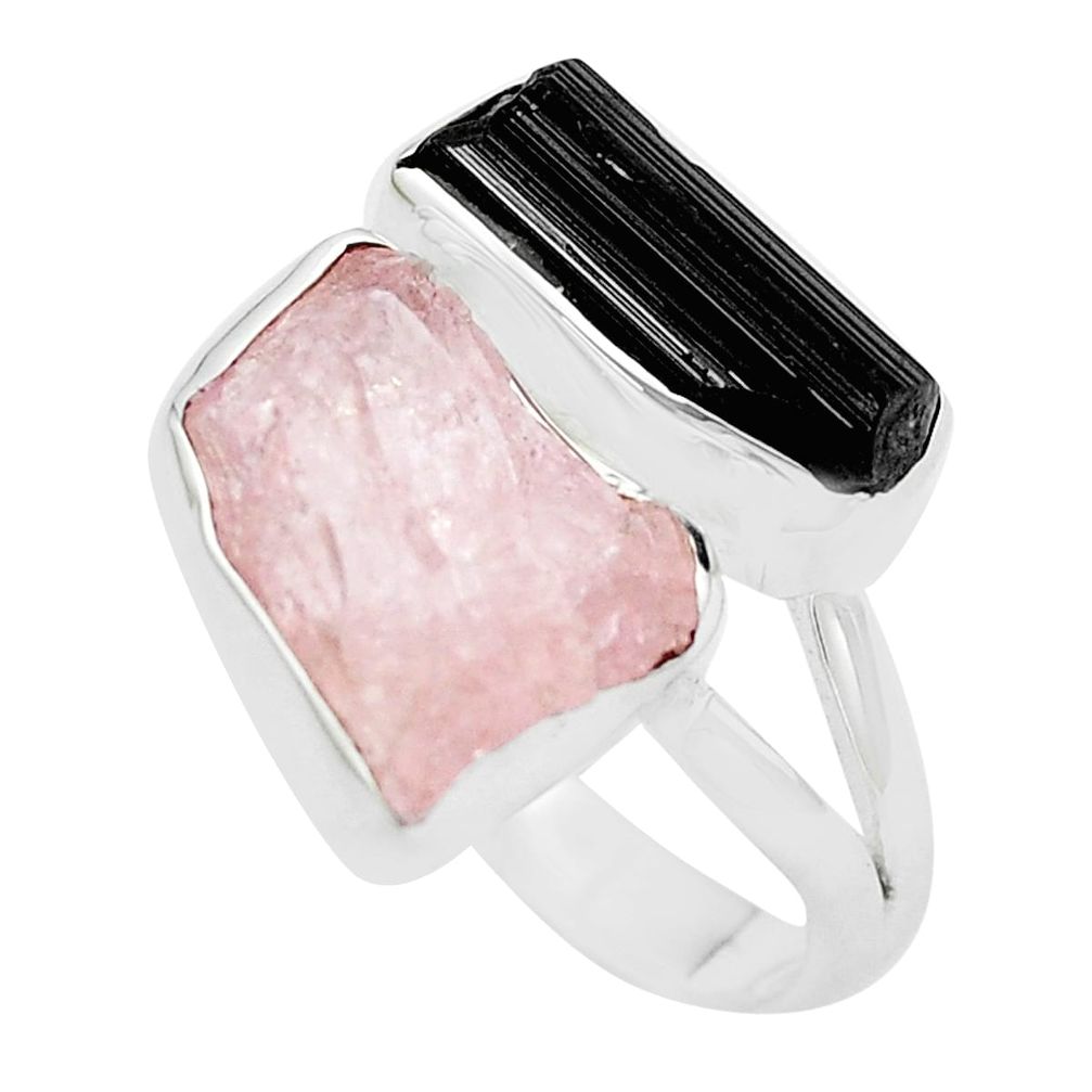 Natural pink morganite rough tourmaline rough 925 silver ring size 8 p35745