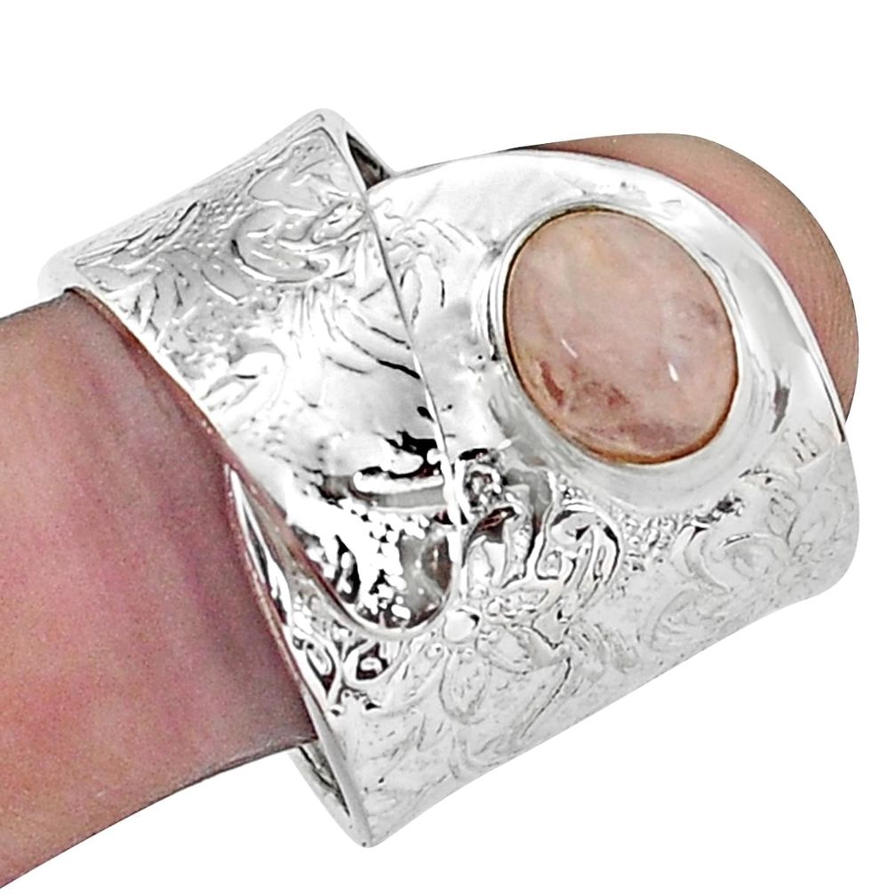 3.13cts natural pink morganite silver solitaire adjustable ring size 7.5 p57008