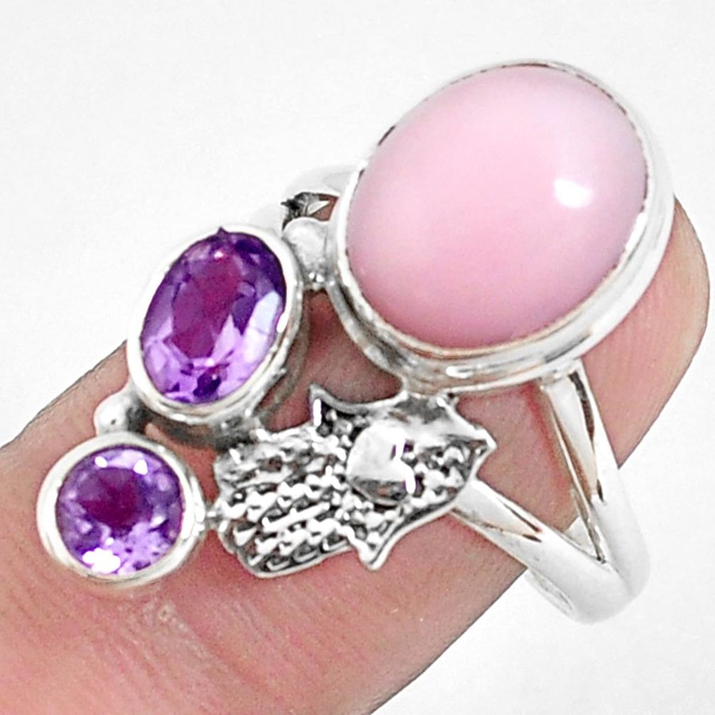 7.78cts natural pink opal 925 silver hand of god hamsa ring size 8.5 p42678