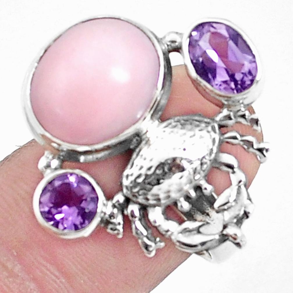 8.70cts natural pink opal 925 silver scorpion charm ring size 7.5 p42664