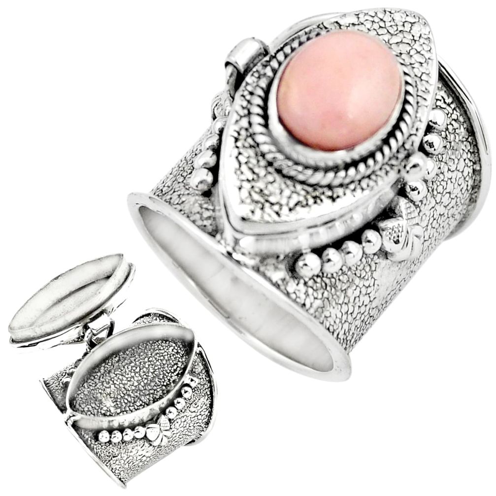4.41cts natural pink opal 925 sterling silver poison box ring size 7.5 p75572