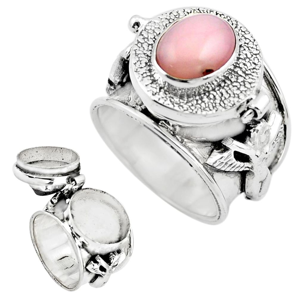 4.36cts natural pink opal 925 sterling silver poison box ring size 8.5 p75618