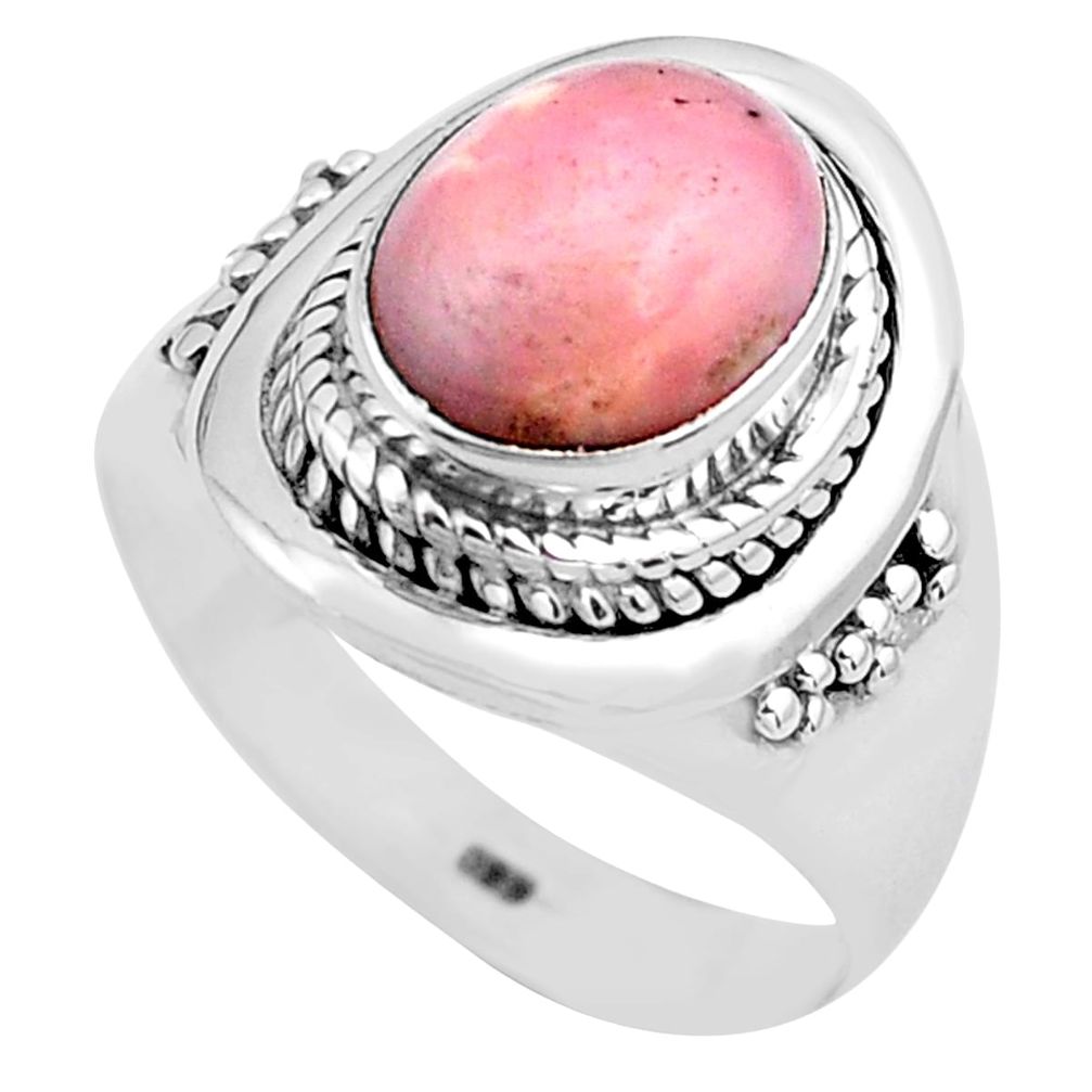 4.22cts natural pink opal 925 sterling silver solitaire ring size 8 p81241