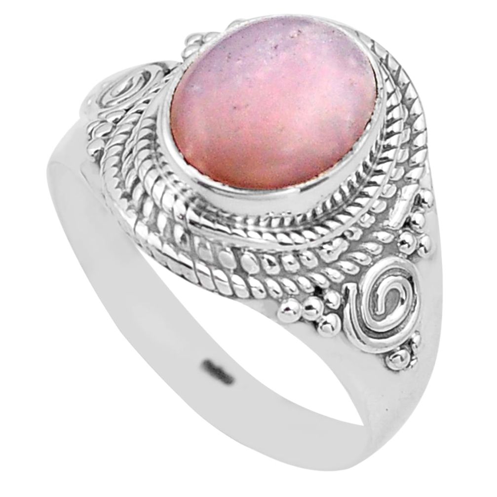 4.38cts natural pink opal 925 sterling silver solitaire ring size 8.5 p81242