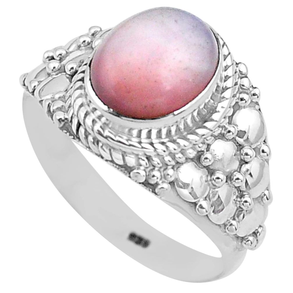 4.33cts natural pink opal 925 sterling silver solitaire ring size 8.5 p81243