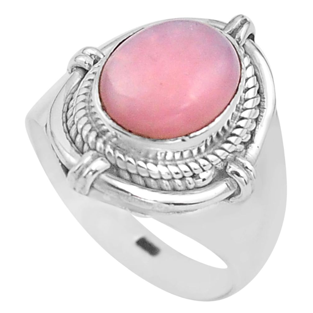 4.22cts natural pink opal 925 sterling silver solitaire ring size 7 p81247