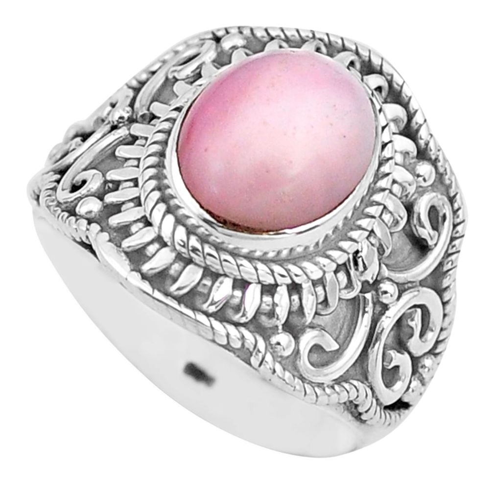 4.55cts natural pink opal 925 sterling silver solitaire ring size 7 p81248