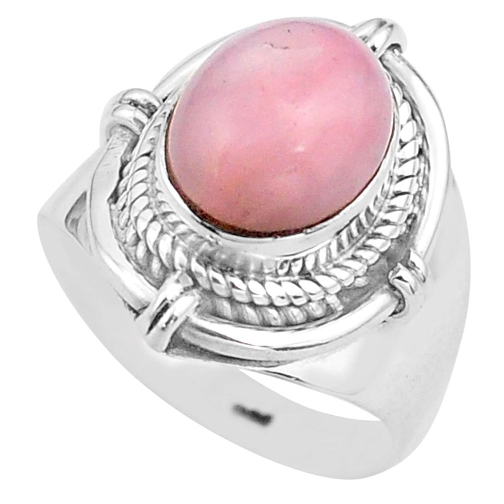 4.22cts natural pink opal 925 sterling silver solitaire ring size 6.5 p81255