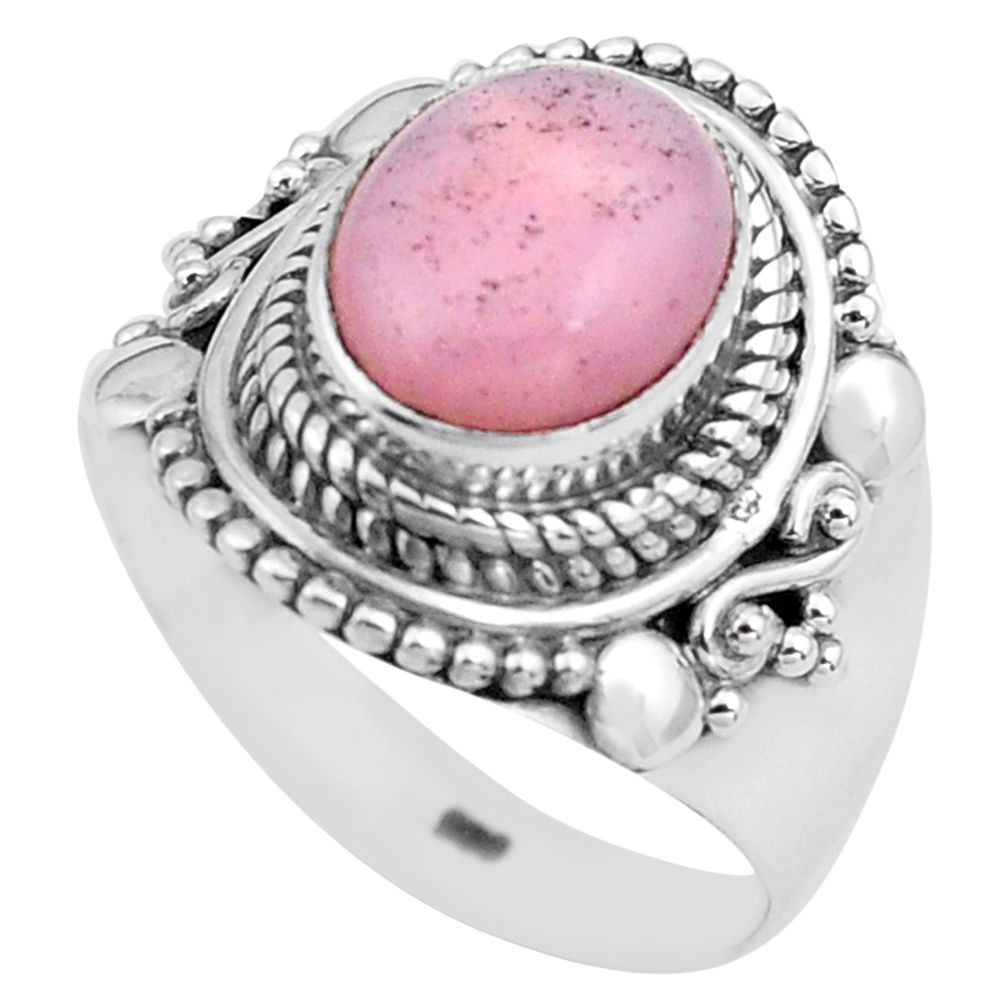 4.01cts natural pink opal 925 sterling silver solitaire ring size 8.5 p81258