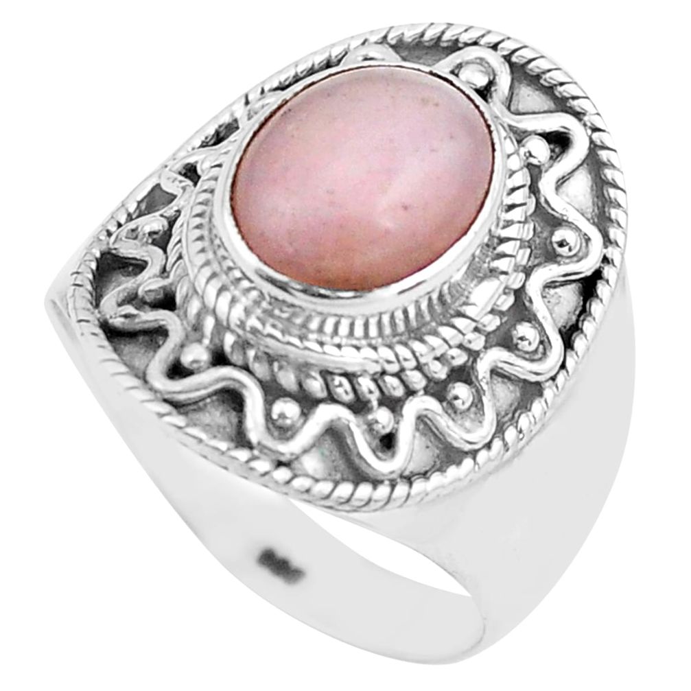 4.38cts natural pink opal 925 sterling silver solitaire ring size 7.5 p81259