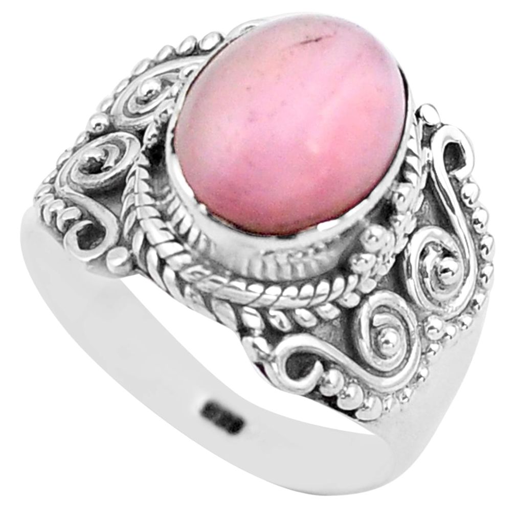 4.40cts natural pink opal 925 sterling silver solitaire ring size 7 p81260