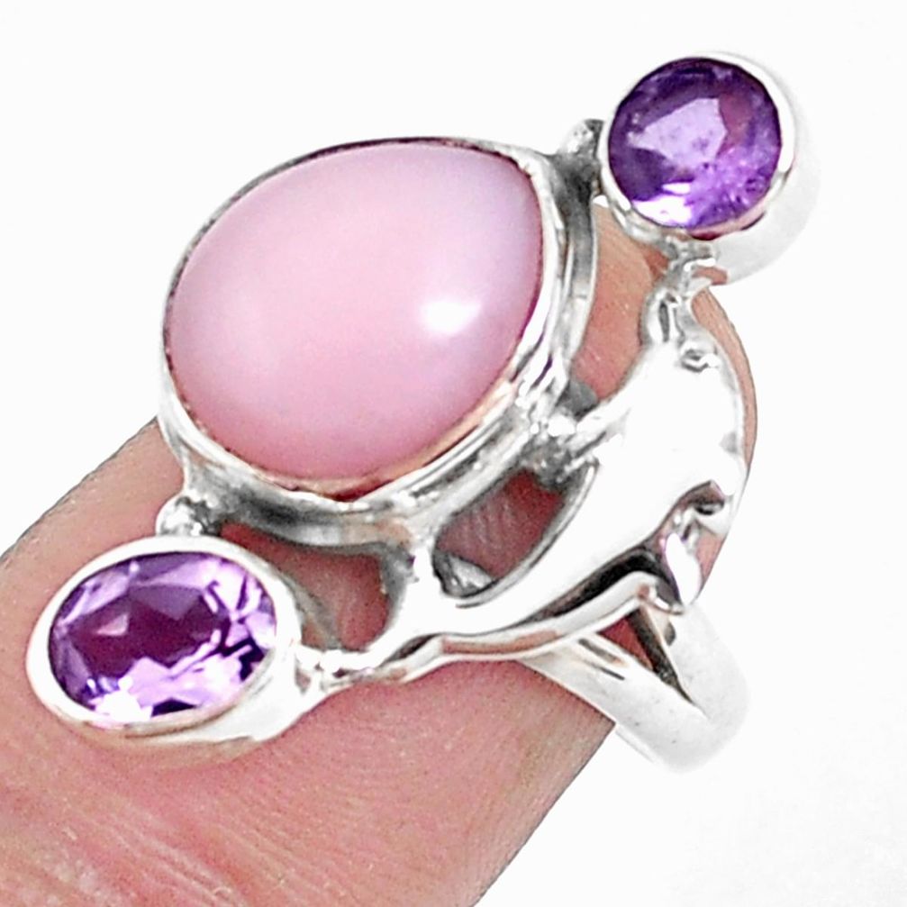 7.83cts natural pink opal amethyst 925 silver dolphin ring size 7.5 p42671