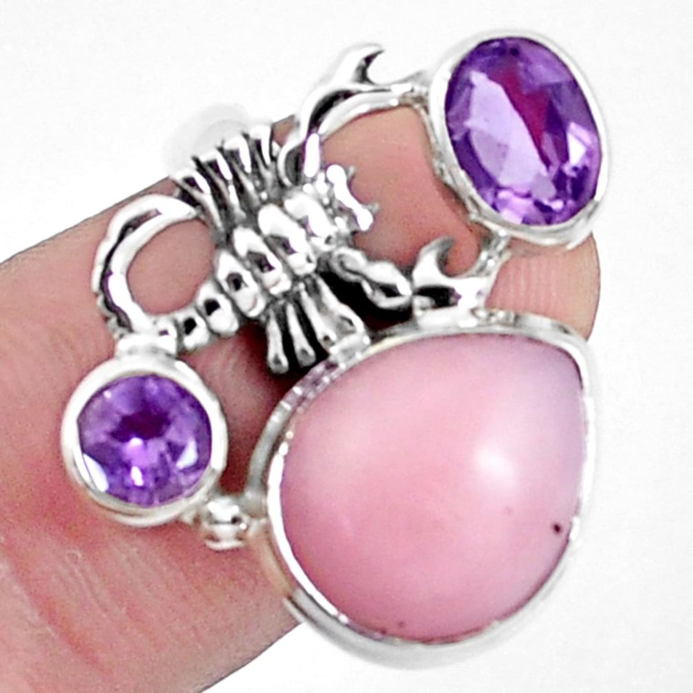 8.03cts natural pink opal amethyst 925 silver scorpion charm ring size 7 p42676