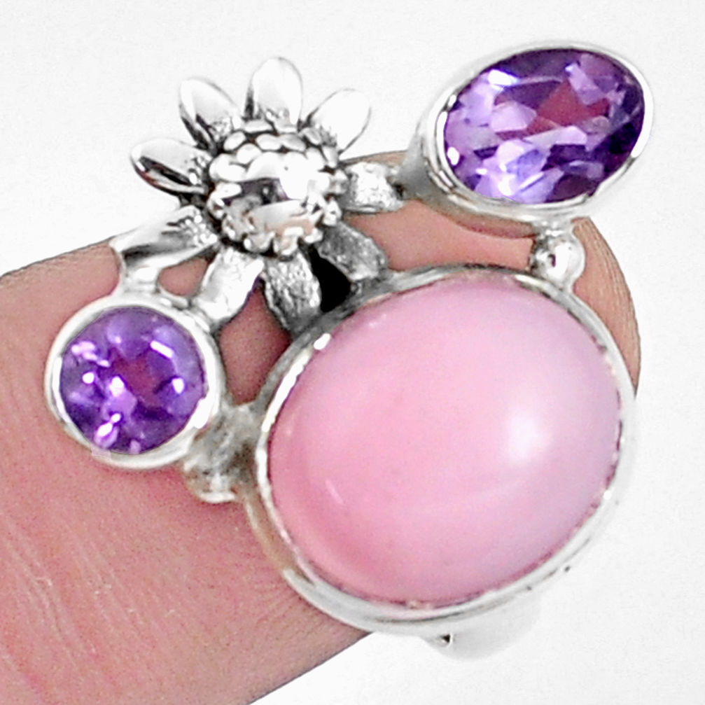 7.36cts natural pink opal amethyst 925 sterling silver flower ring size 7 p42670