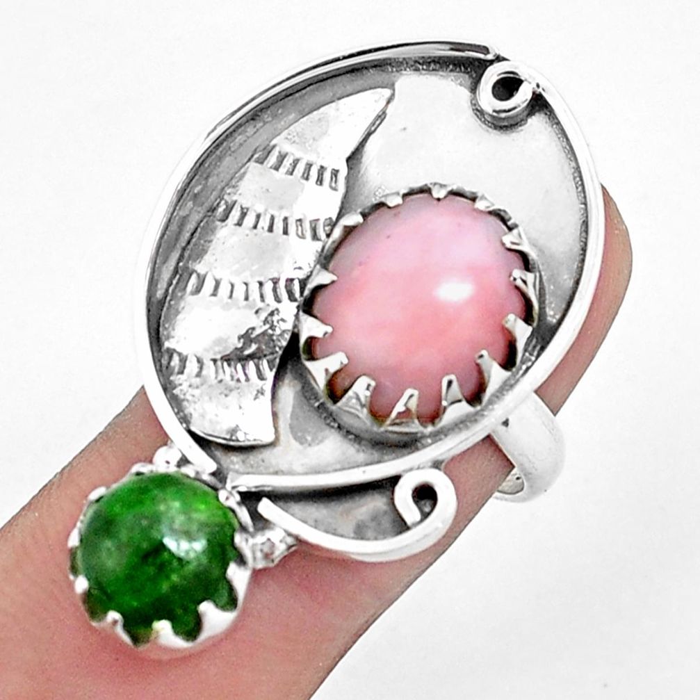 Natural pink opal chrome diopside 925 silver ring jewelry size 6.5 p42384
