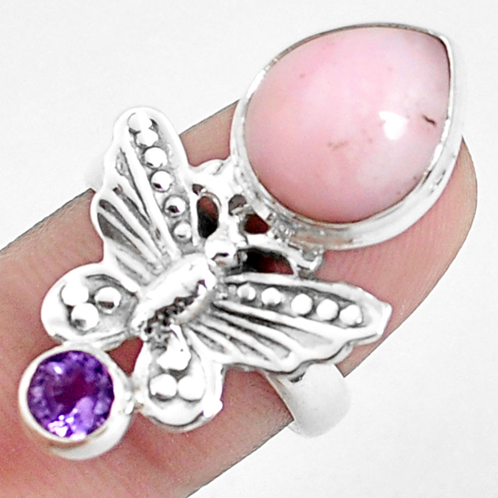 6.57cts natural pink opal pear 925 silver scorpion charm ring size 6.5 p42669