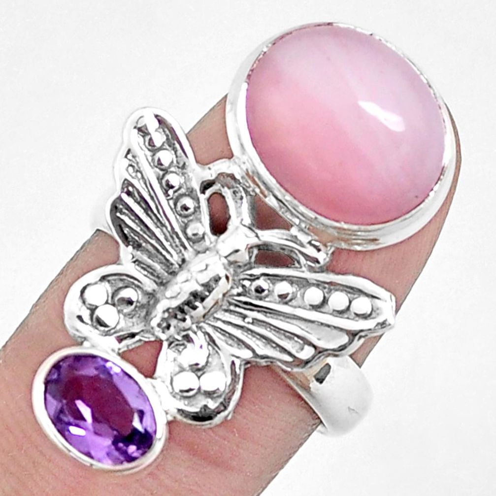 7.22cts natural pink opal purple amethyst silver butterfly ring size 7 p42677