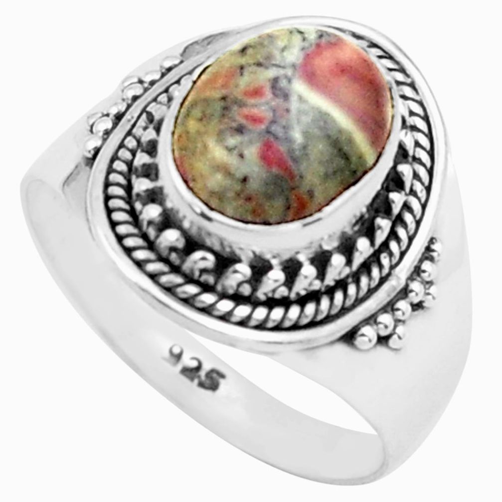 4.25cts natural pink porcelain jasper 925 silver solitaire ring size 8 p74861