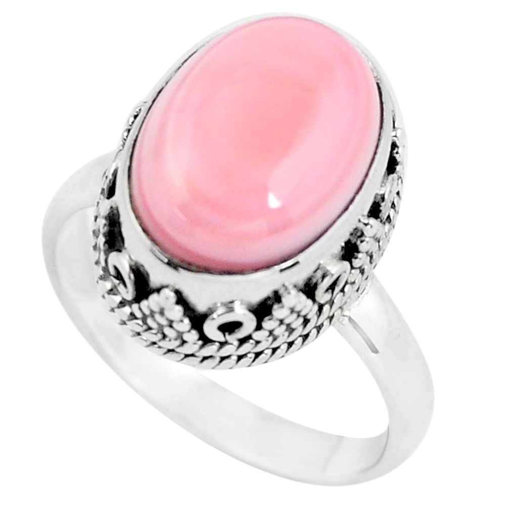 6.76cts natural pink queen conch shell 925 silver solitaire ring size 8.5 p56561