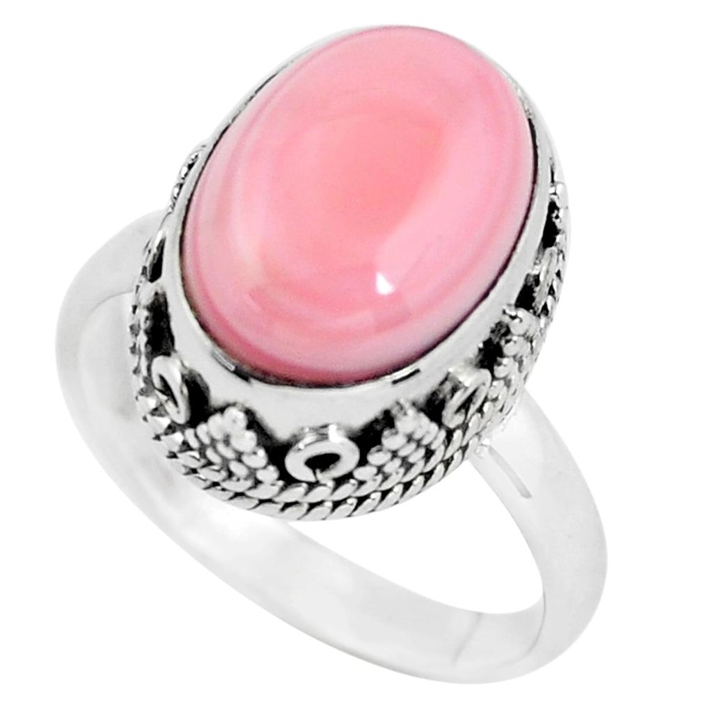 6.96cts natural pink queen conch shell 925 silver solitaire ring size 7.5 p56562