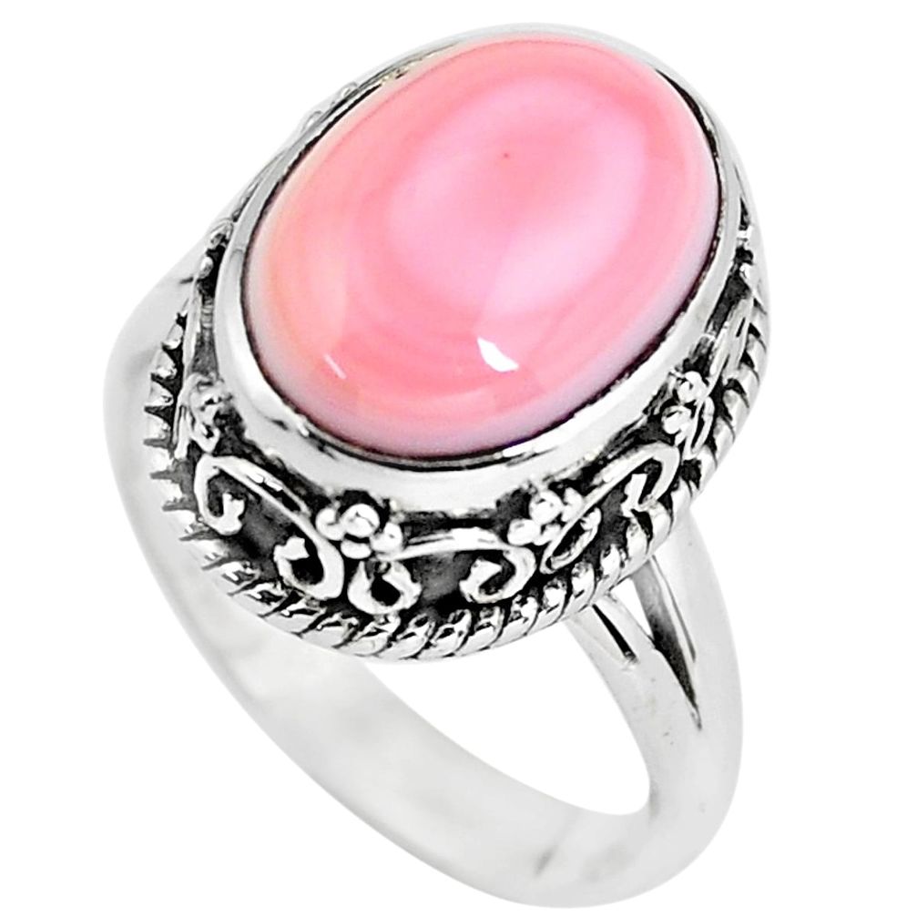 6.53cts natural pink queen conch shell 925 silver solitaire ring size 7.5 p56563