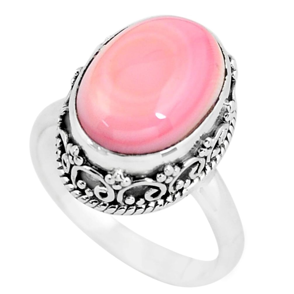 6.02cts natural pink queen conch shell 925 silver solitaire ring size 7.5 p56565