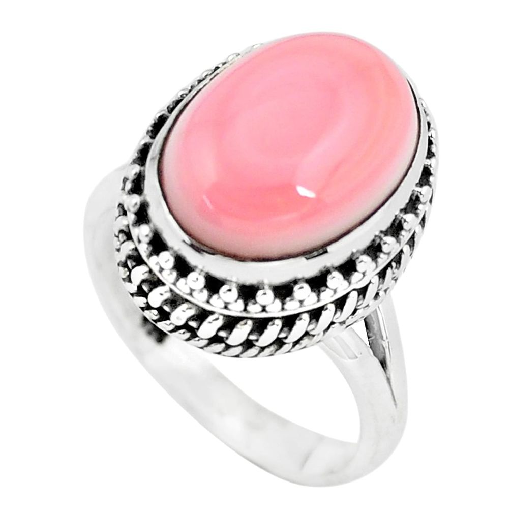 6.53cts natural pink queen conch shell 925 silver solitaire ring size 7 p56567