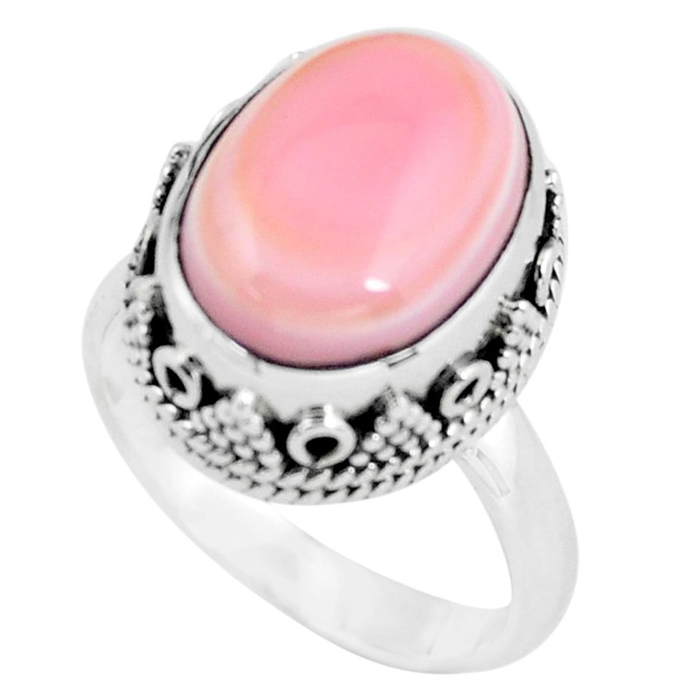 6.20cts natural pink queen conch shell 925 silver solitaire ring size 7 p56568