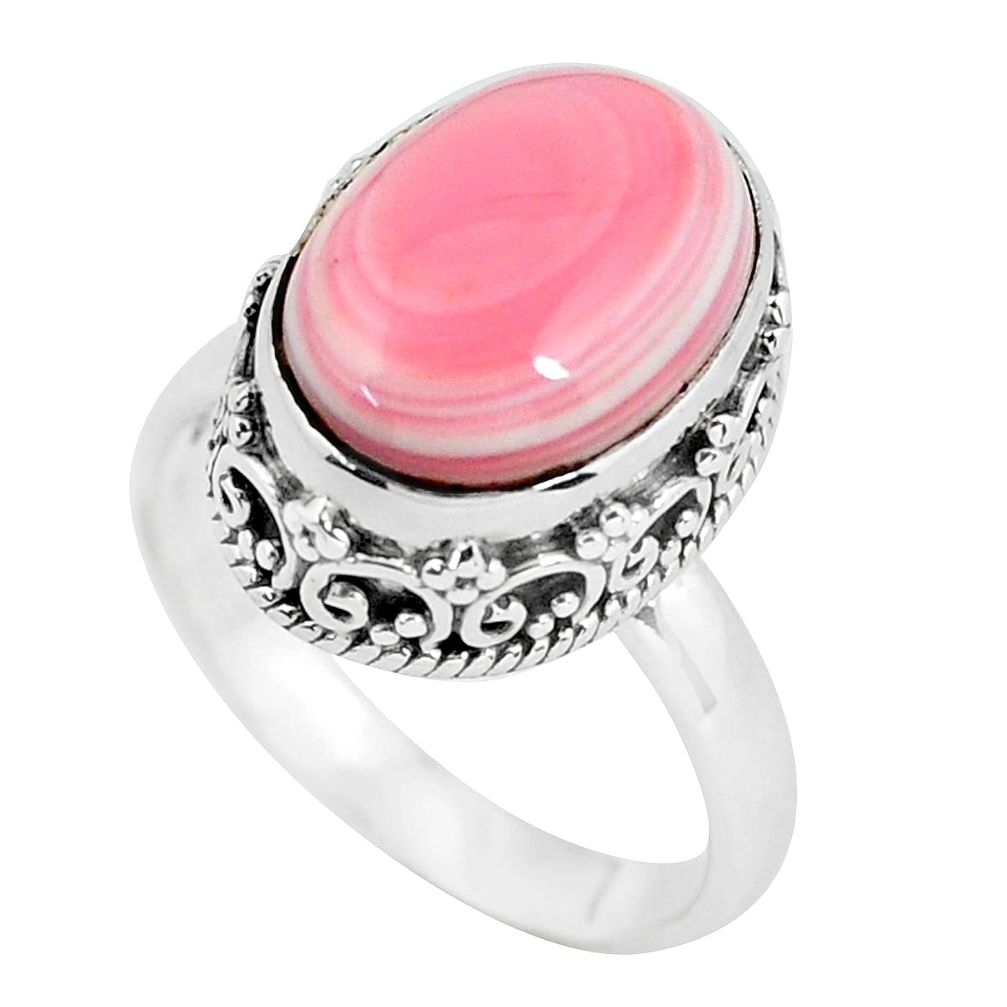 6.53cts natural pink queen conch shell 925 silver solitaire ring size 8 p56571