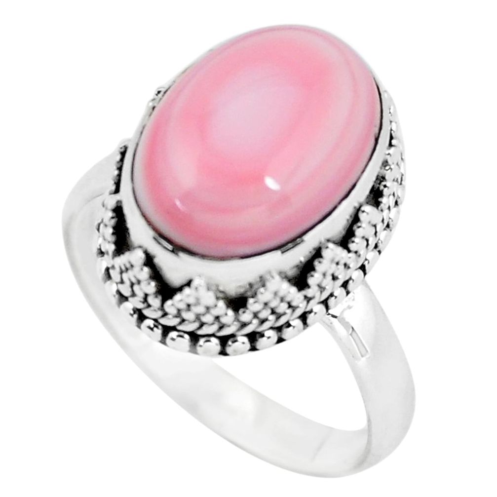 6.02cts natural pink queen conch shell 925 silver solitaire ring size 8.5 p56573