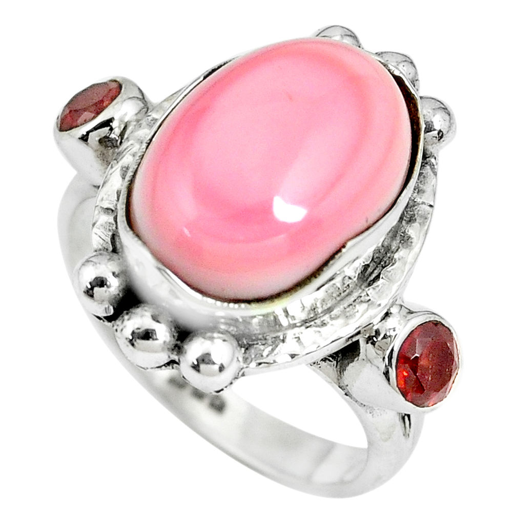 7.38cts natural pink queen conch shell garnet 925 silver ring size 7 p69883