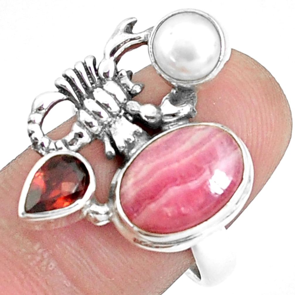 7.07cts natural pink rhodochrosite inca rose 925 silver ring size 7.5 p42781