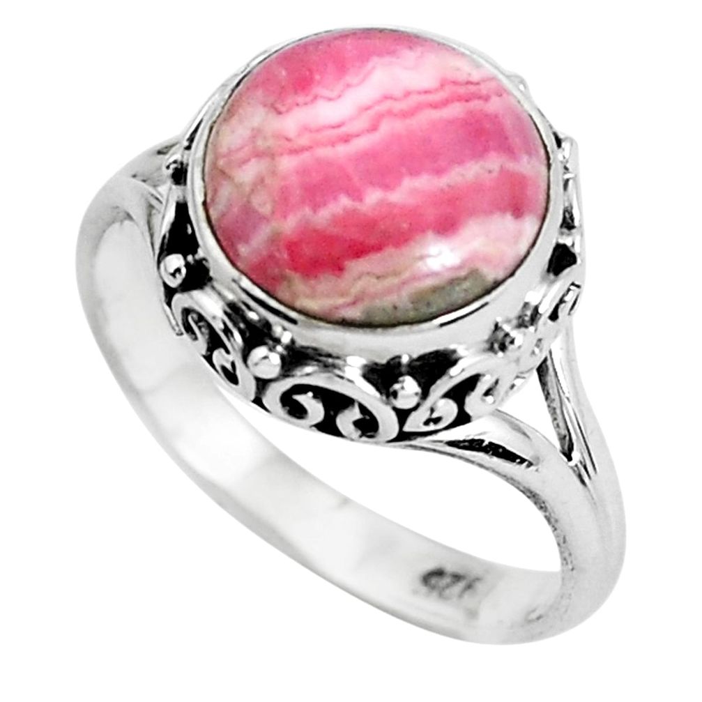 Natural pink rhodochrosite inca rose 925 silver solitaire ring size 7 d31354