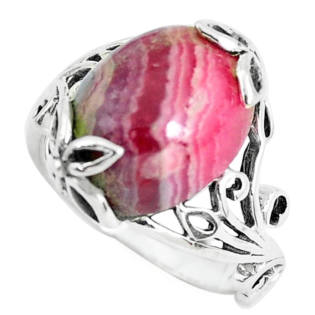 Natural pink rhodochrosite inca rose 925 silver solitaire ring size 9 d31362