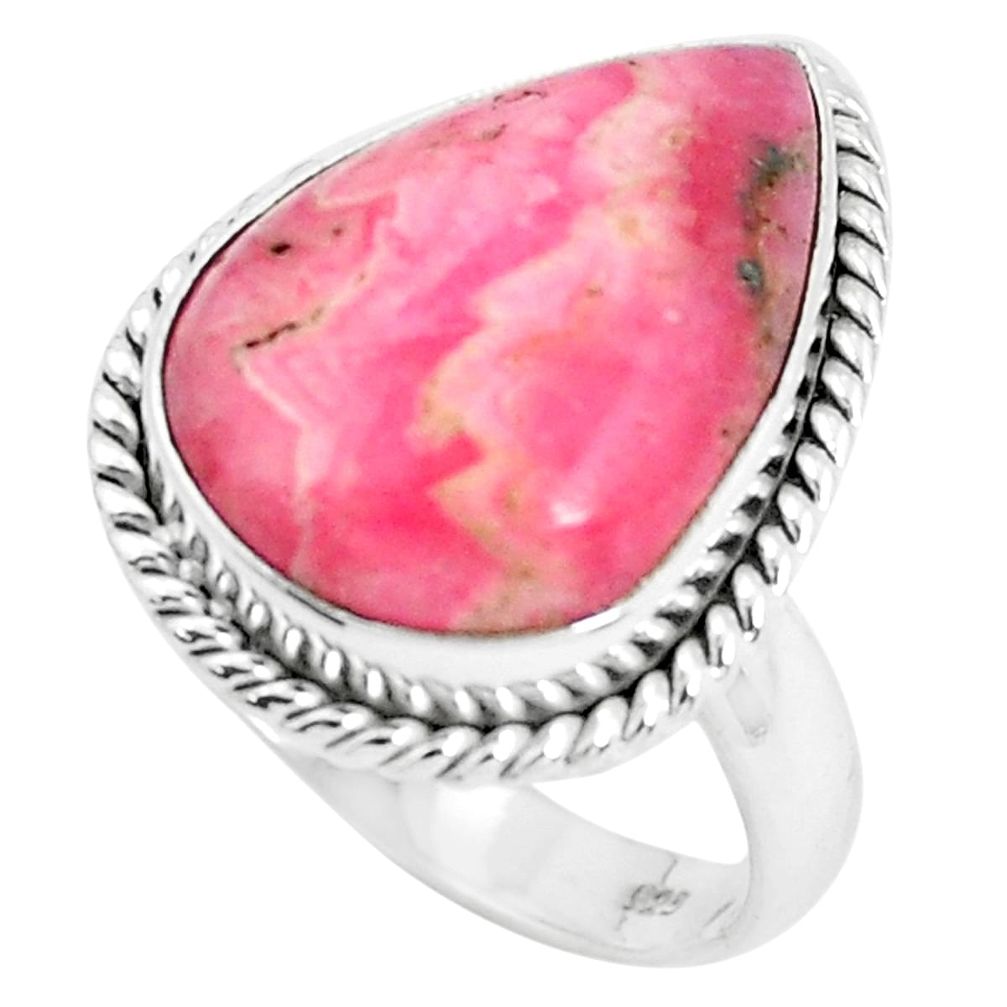 Natural pink rhodochrosite inca rose 925 silver solitaire ring size 8 d31390