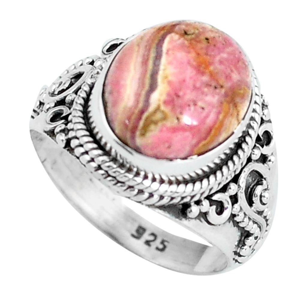 Natural pink rhodochrosite inca rose 925 silver solitaire ring size 7 d32050