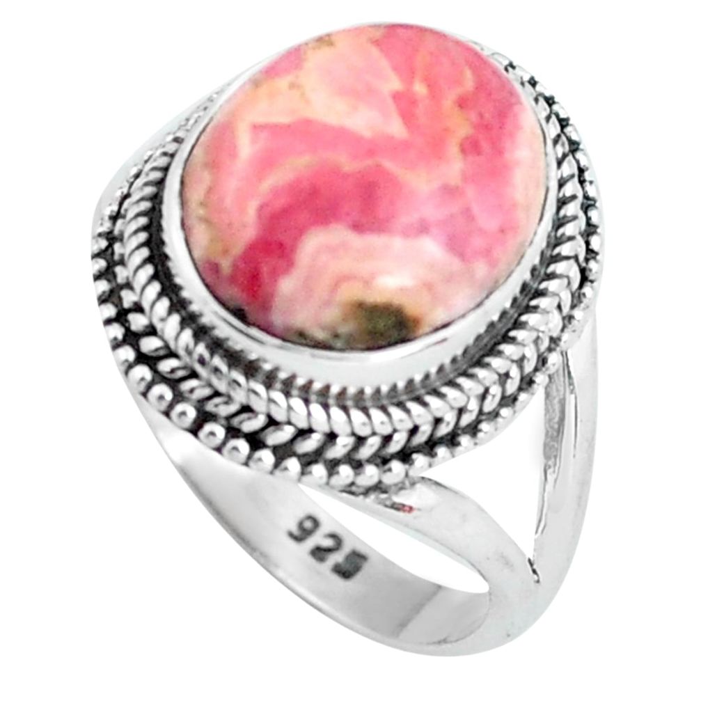 Natural pink rhodochrosite inca rose 925 silver solitaire ring size 6.5 d32051