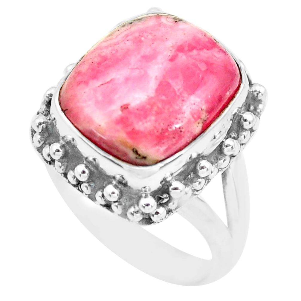 Natural pink rhodochrosite inca rose 925 silver solitaire ring size 6.5 p74270