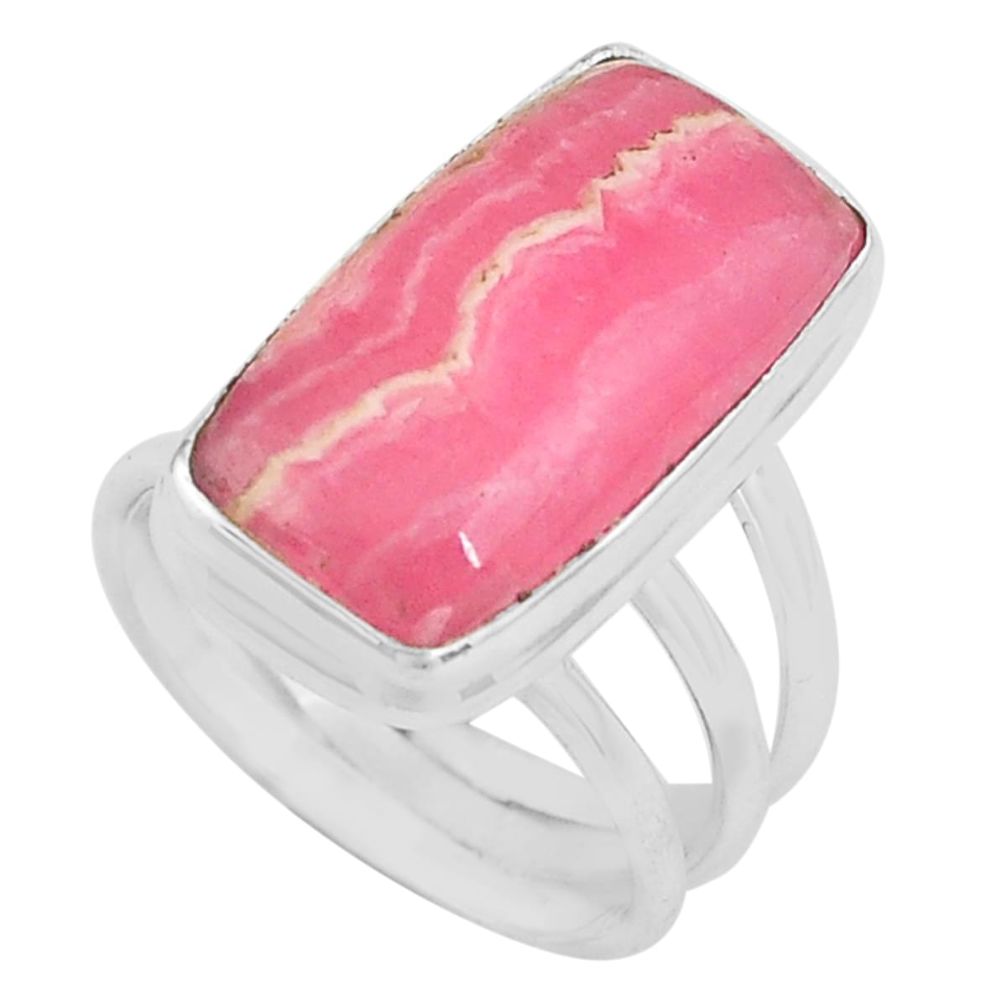 Natural pink rhodochrosite inca rose 925 silver solitaire ring size 7 p80665