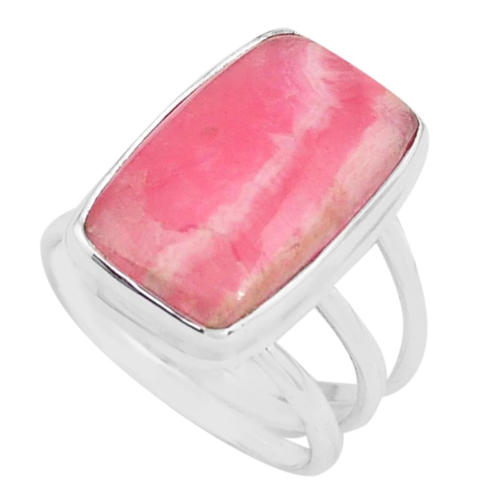 Natural pink rhodochrosite inca rose 925 silver solitaire ring size 7 p80666