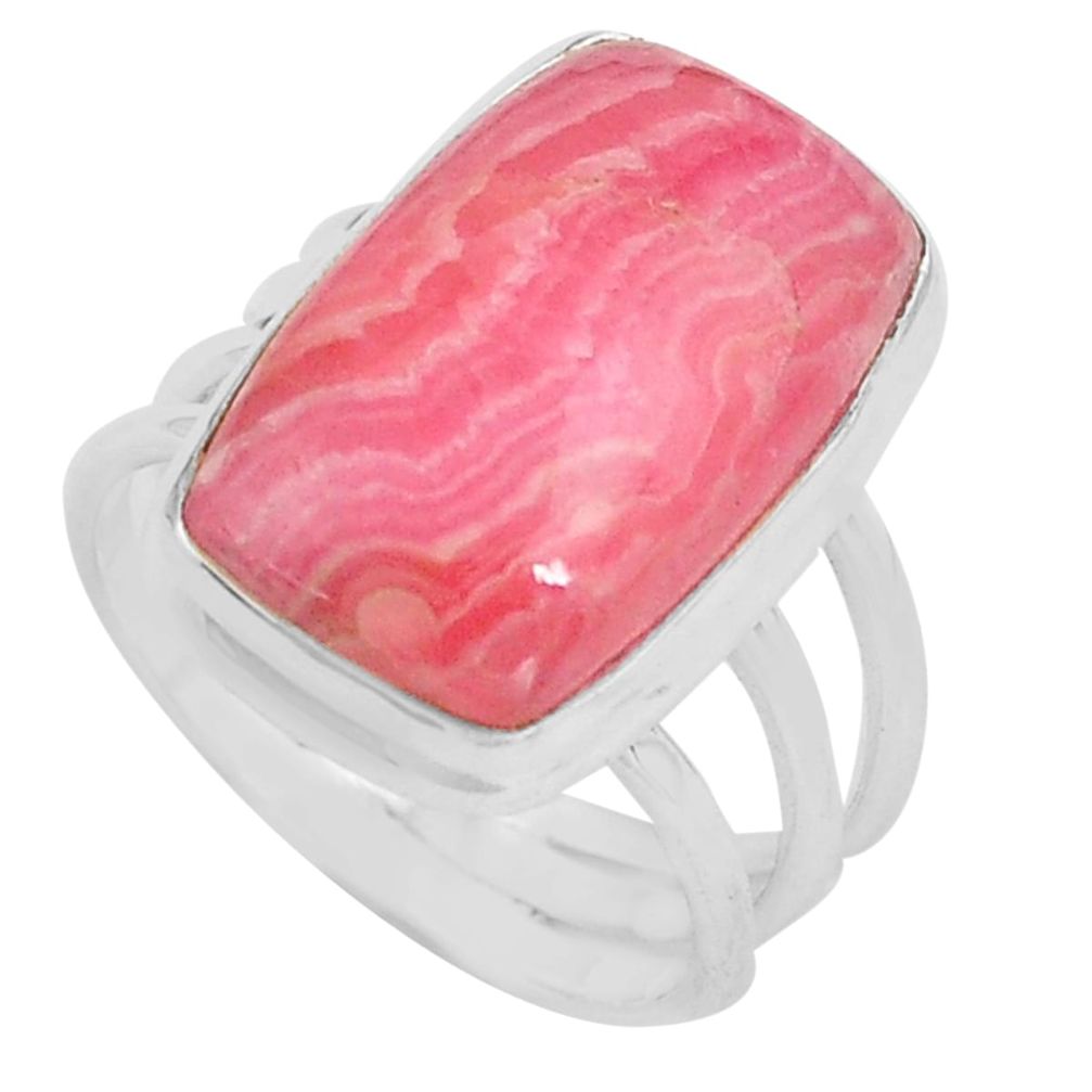 Natural pink rhodochrosite inca rose 925 silver solitaire ring size 8 p80667