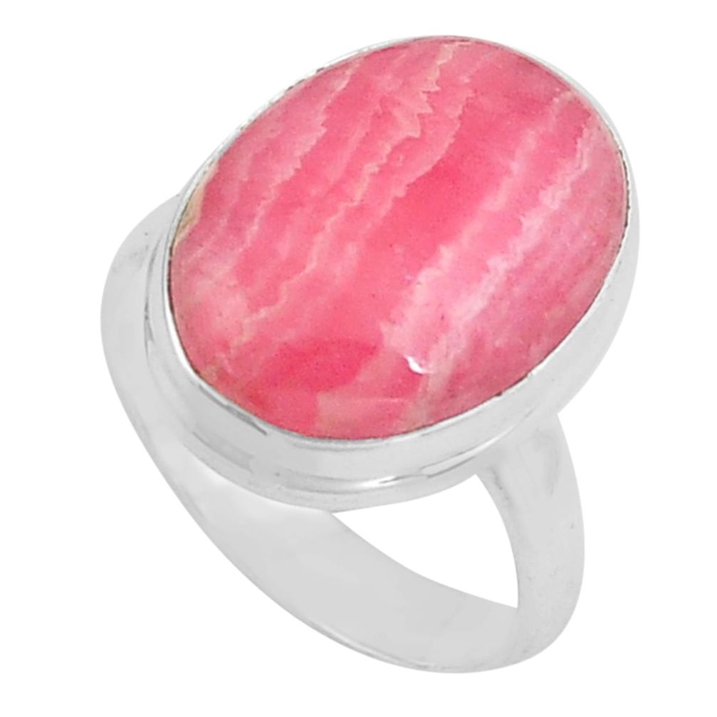 Natural pink rhodochrosite inca rose 925 silver solitaire ring size 6.5 p80670