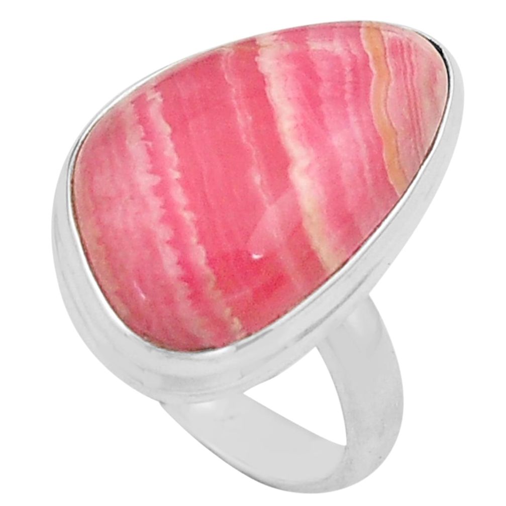 Natural pink rhodochrosite inca rose 925 silver solitaire ring size 7.5 p80674
